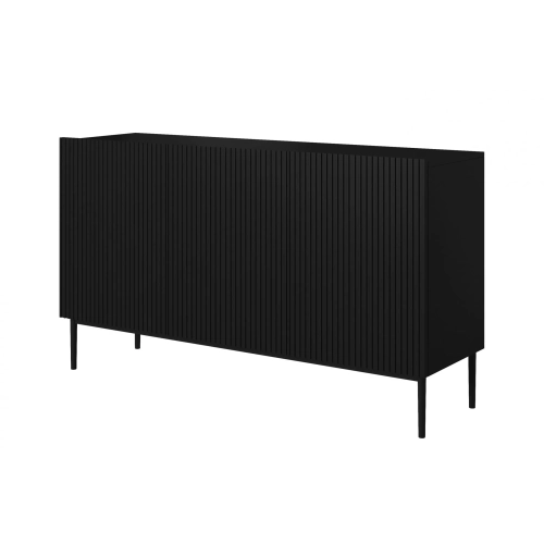 Komoda Nicole 150 cm trzydrzwiowa z ryflowanym frontem - czarny mat / czarne nóżki